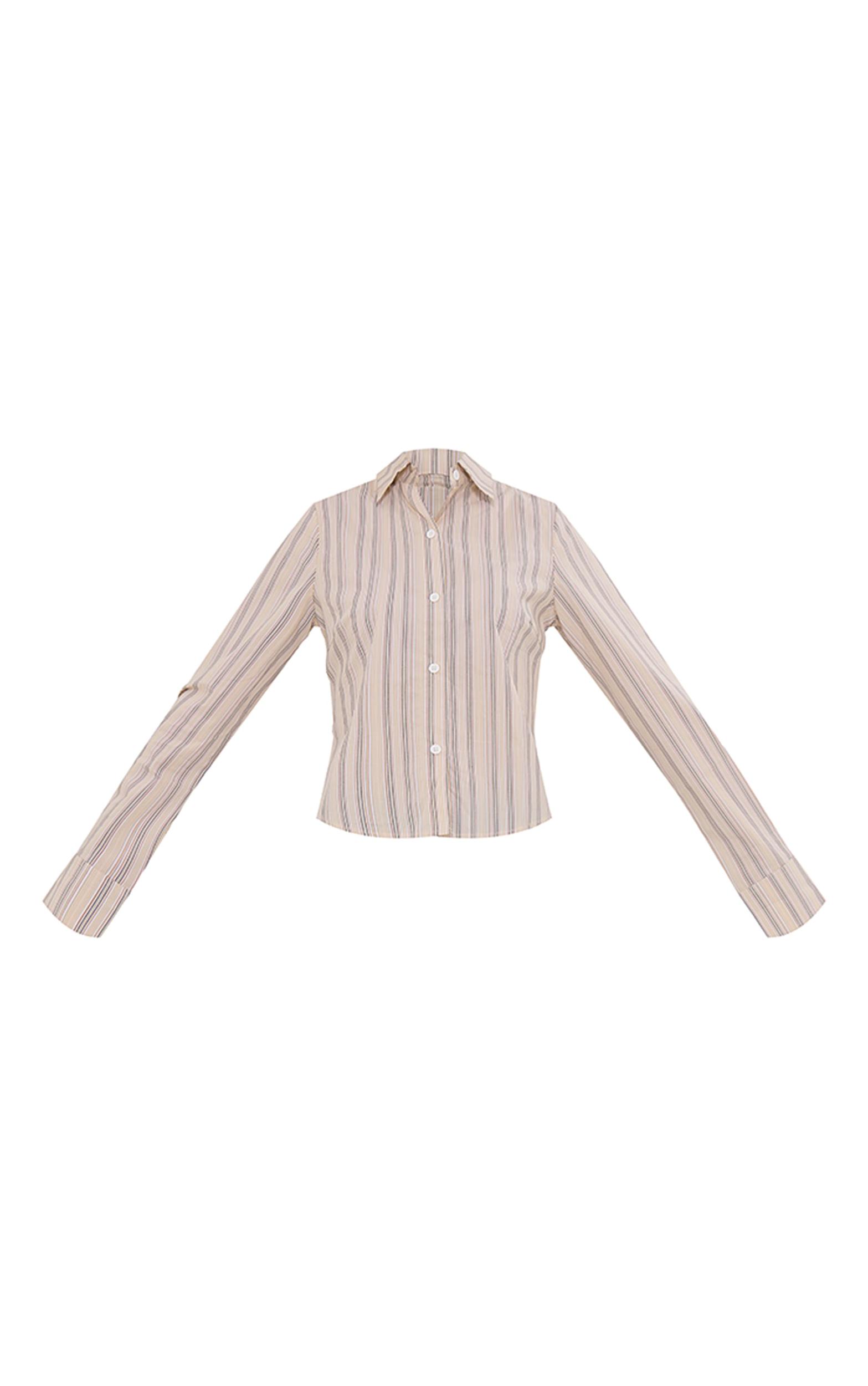 Beige Striped Fitted Shirt Product Image