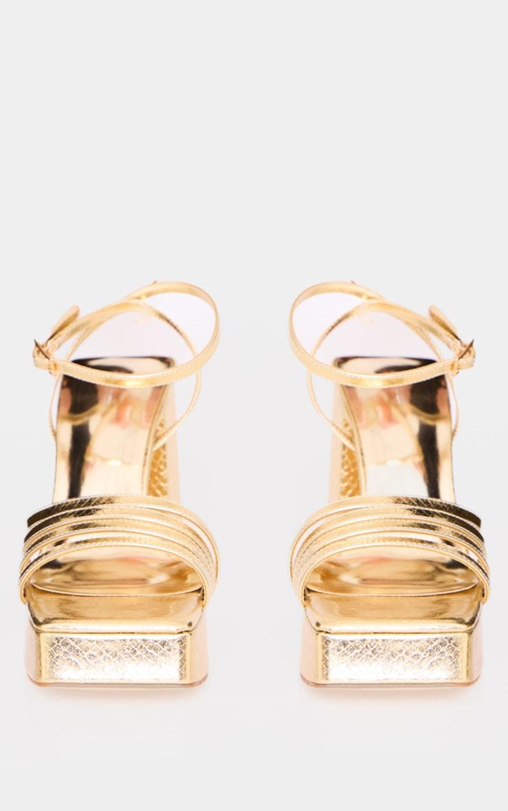 Gold PU Square Toe Strappy Block Platform Heels Product Image