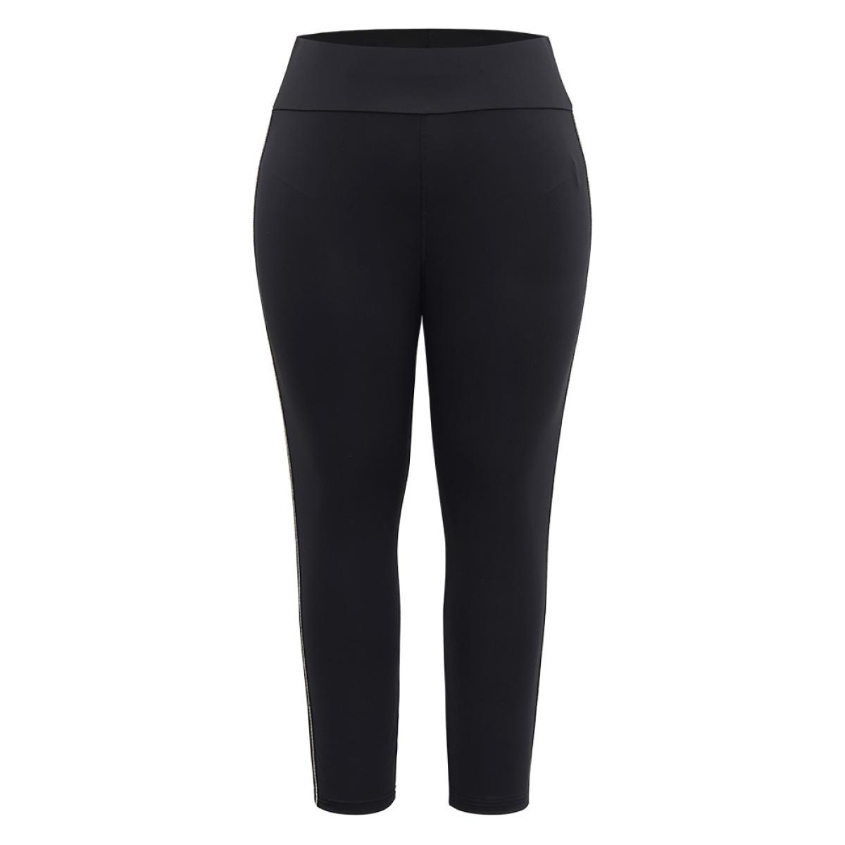 Plus Size Metal Chain Trim Mid Rise Leggings Women Black Casual Medium stretch Skinny Mid Rise Festival-Christmas Leggings BloomChic 10/M Product Image