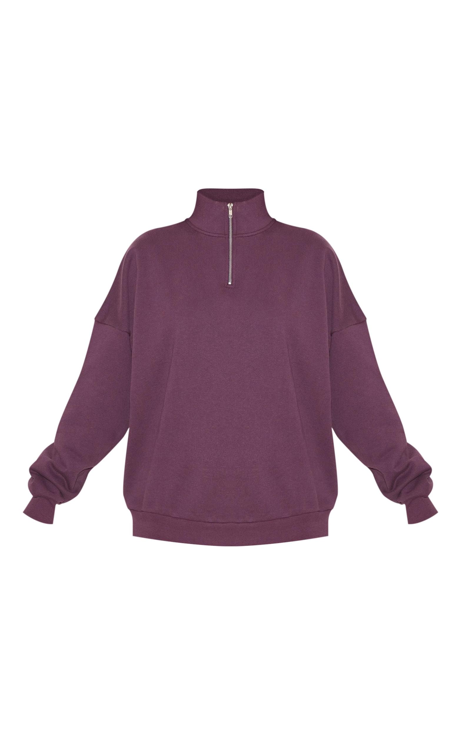 Dark Plum Premium High Neck Quarter Zip Oversized Sweatshirt Product Image