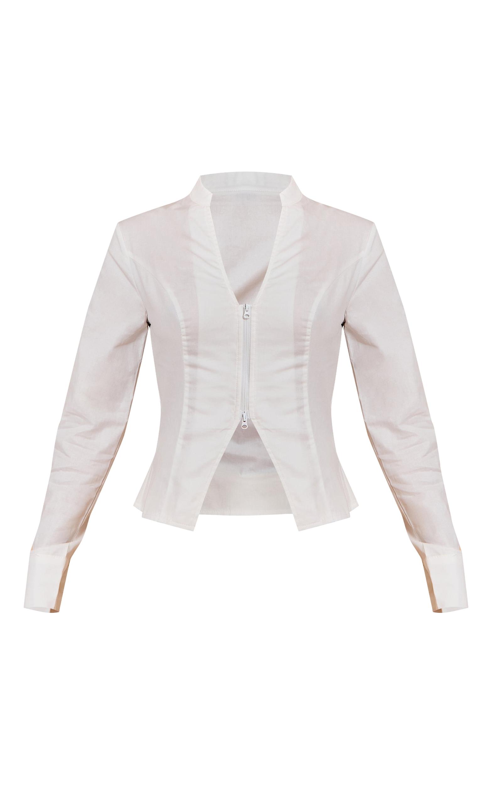 Petite White Zip Up Shirt Product Image