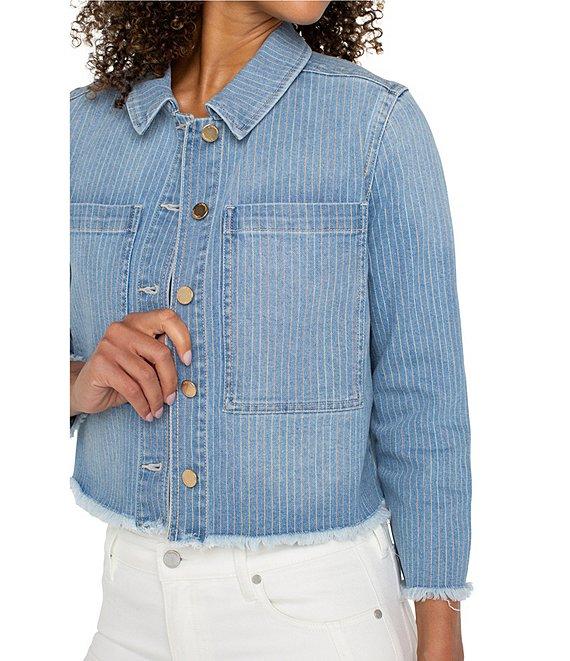 Liverpool Los Angeles Yarn-Dyed Pin Stripe Denim Cropped Shacket Product Image