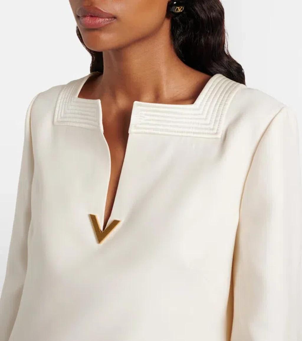 VALENTINO Embellished Silk Satin-trimmed Wool And Silk-blend Crepe Mini Dress In White Product Image