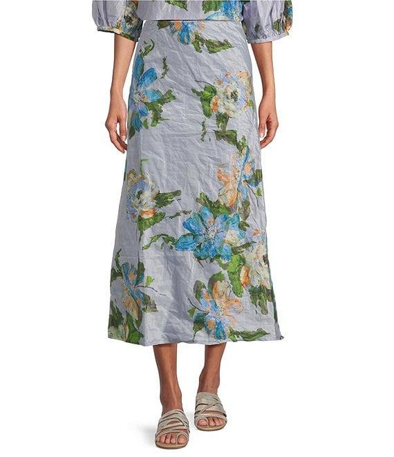 Bryn Walker Memory Crunch Taffeta Bias Printed A-Line Pull-On Coordinating Skirt Product Image