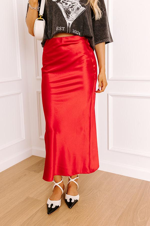 The Cristy High Waist Satin Midi Skirt Product Image