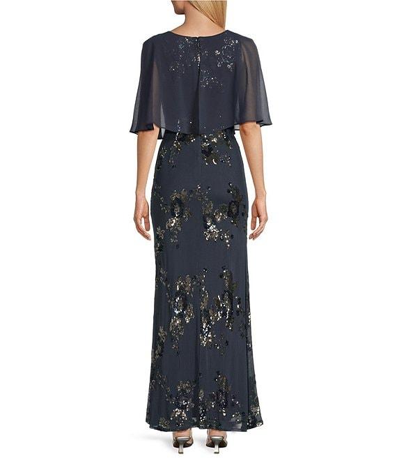 Ignite Evenings Chiffon Overlay Scoop Neck Capelet Sleeve Sequin Sheath Dress Product Image