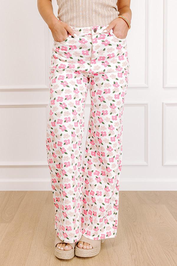 The Poppy High Waist Floral Wide Leg Pants in Pink Product Image