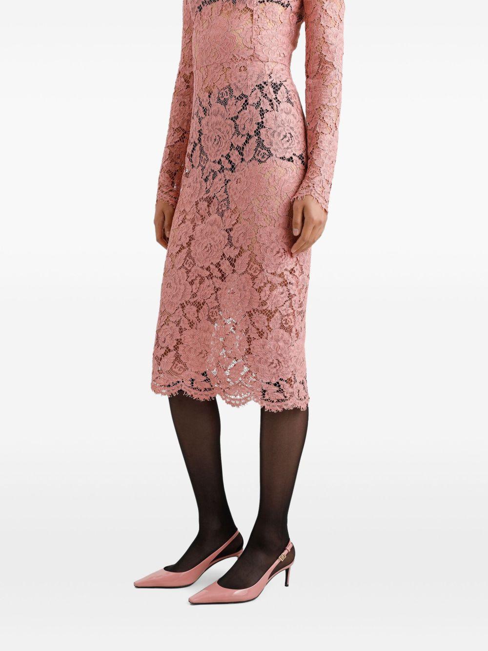 DOLCE & GABBANA Pink Lace Tube Longuette Dress Product Image