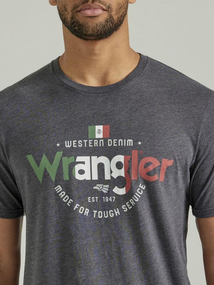 SALE Wrangler® Men's S/S Grey Mexican Flag Logo T-Shirt Product Image