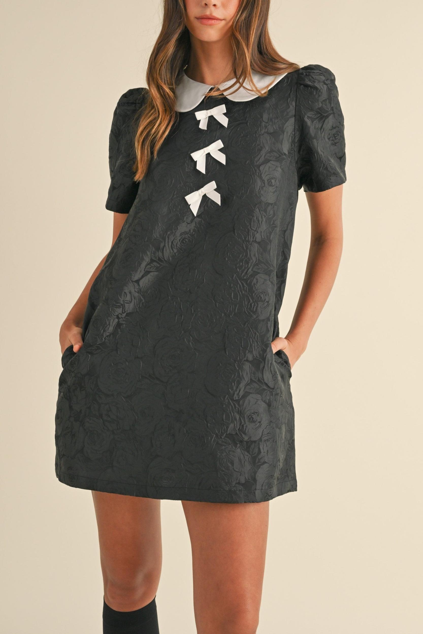 Floral Jacquard Peter Pan Collared Mini Dress Product Image