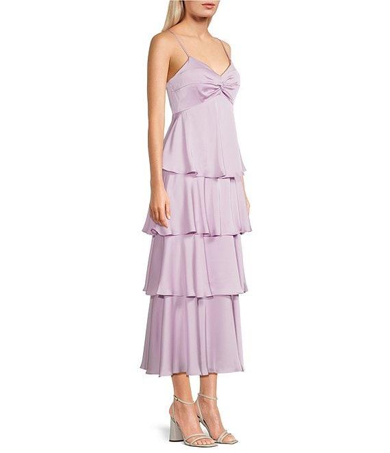 Next Up Spaghetti Strap Twist Tiered Midi Ruffle Skirt Dress Product Image