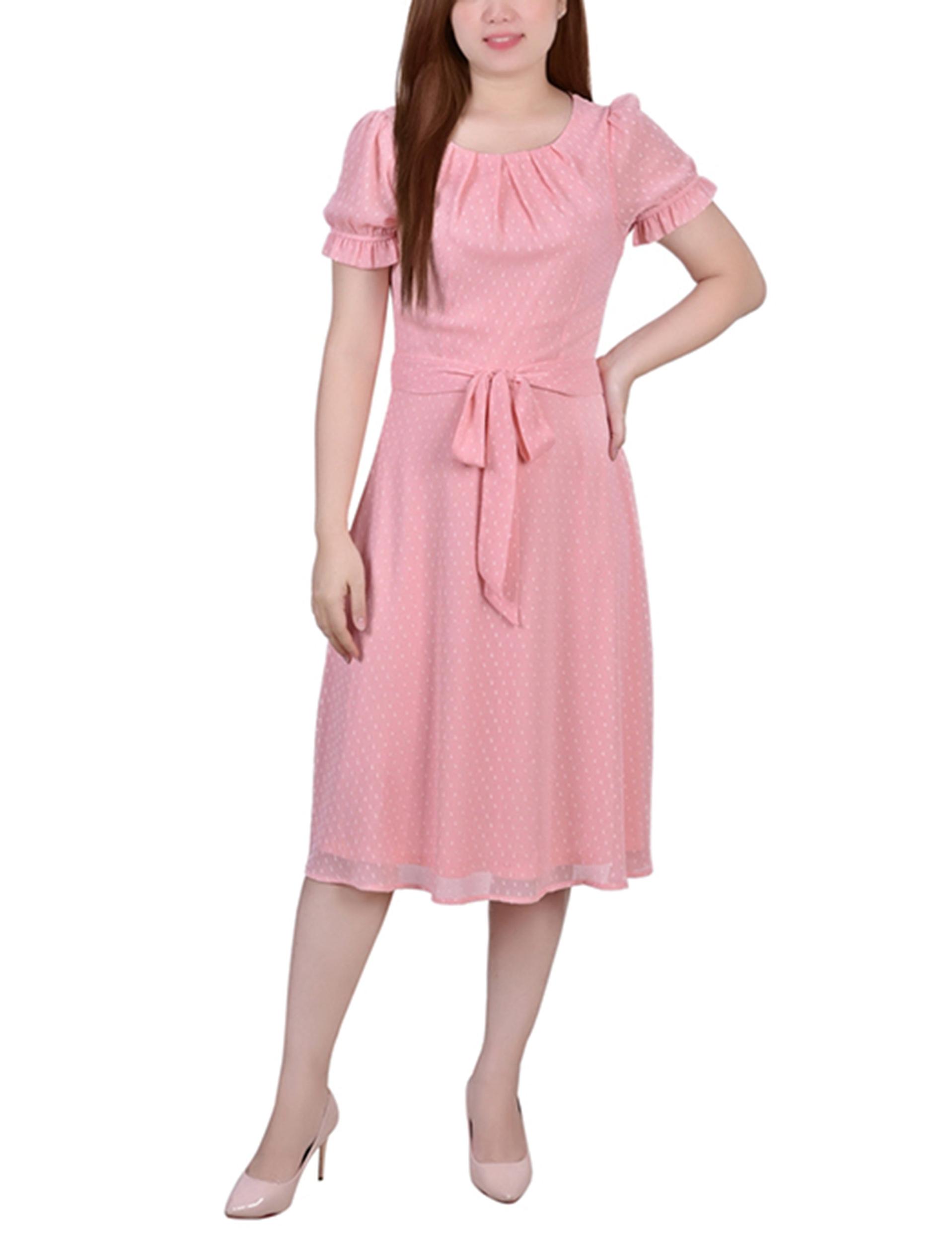 Mellow Rose Short Sleeve Belted Swiss Dot Dress - Petite Product Image