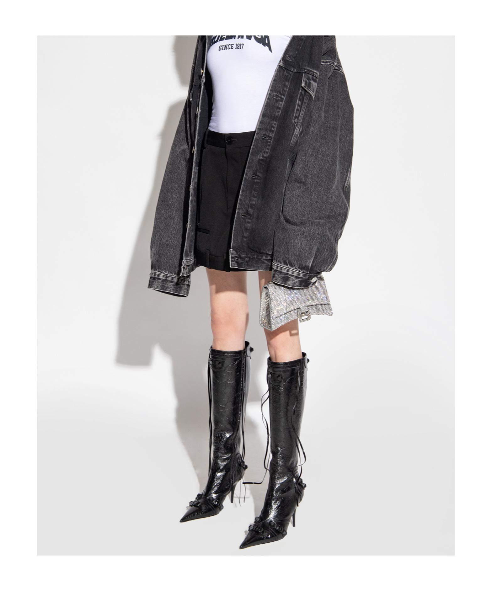 BALENCIAGA Brushed Leather Cagole Boots With Studs And Zips 10cm In Black Product Image