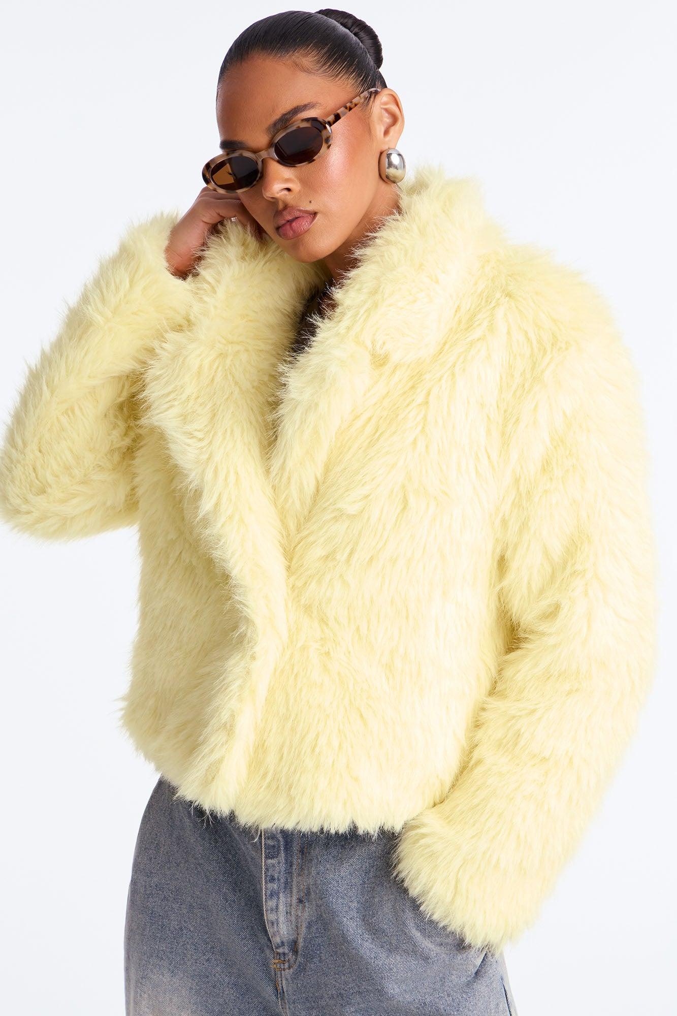 Kennedy Faux Fur Coat - Butter Yellow Female Product Image