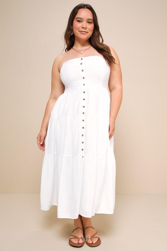 Sweetness and Sunshine White Strapless Midi Dress With Pockets Product Image
