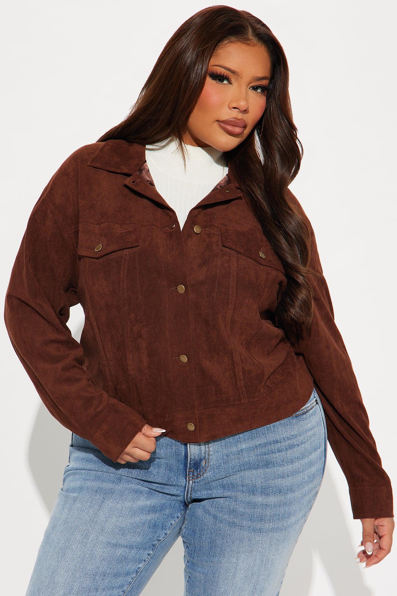 Raven Faux Suede Cropped Jacket - Brown Product Image