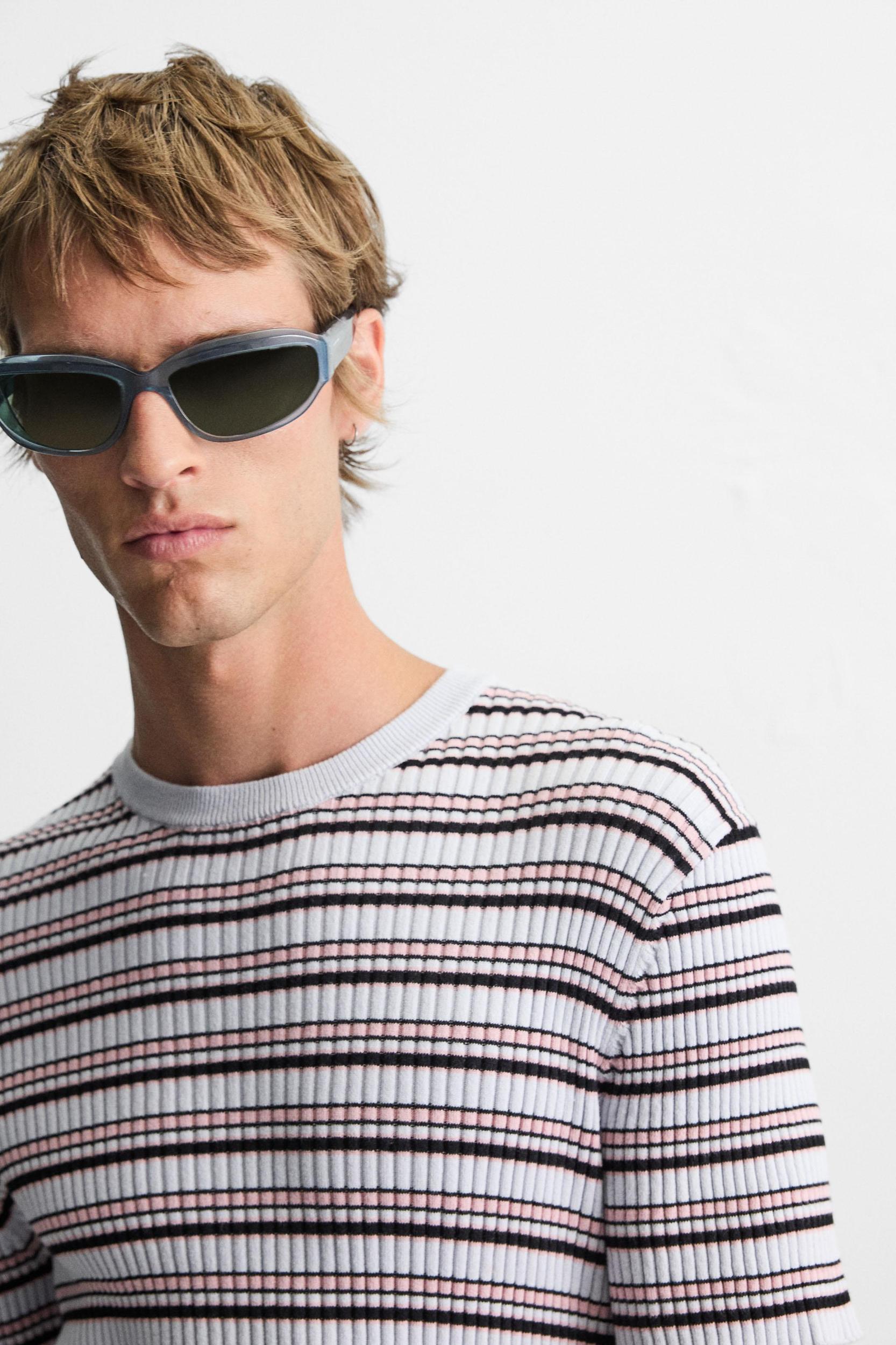 STRIPED RIBBED KNIT T-SHIRT Product Image