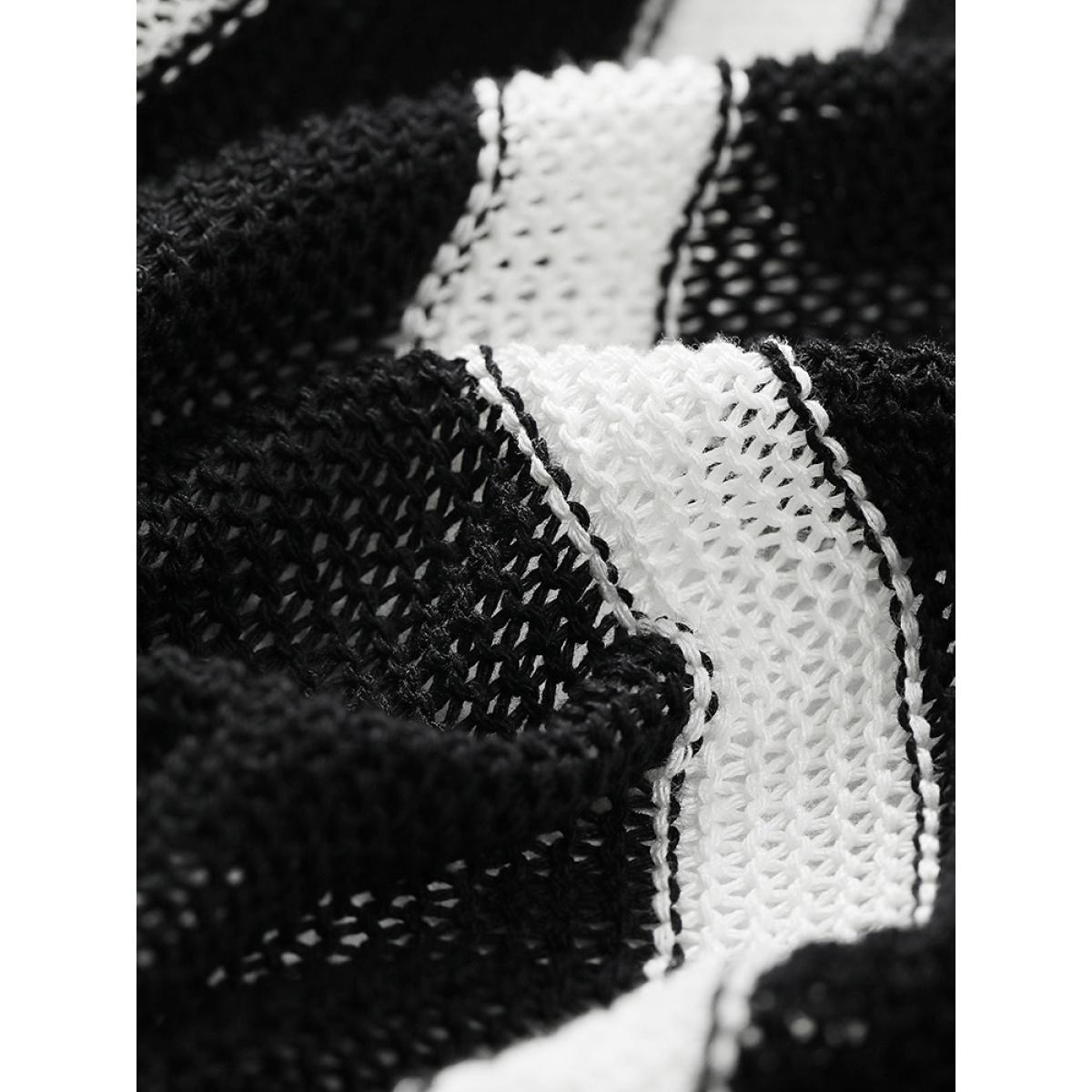 Plus Size Striped Open Front Elastic Cuffs Drop Shoulder Cardigan Black Women Casual Loose Long Sleeve Everyday Cardigans BloomChic 14-16/1X Product Image