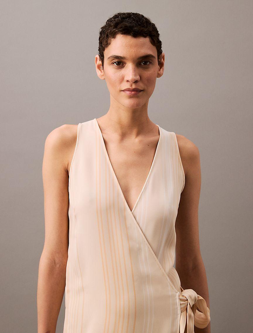 Flowing Stripe Midi Wrap Dress Product Image