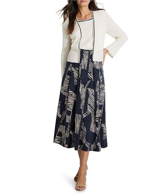 NIC + ZOE Rib Knit Novelty Trim Open Front Long Sleeve Cardigan Product Image