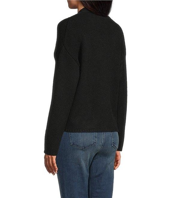 Reba Sage Knit V-Neck Asymmetrical Fringe Long Sleeve Button Down Cardigan Product Image