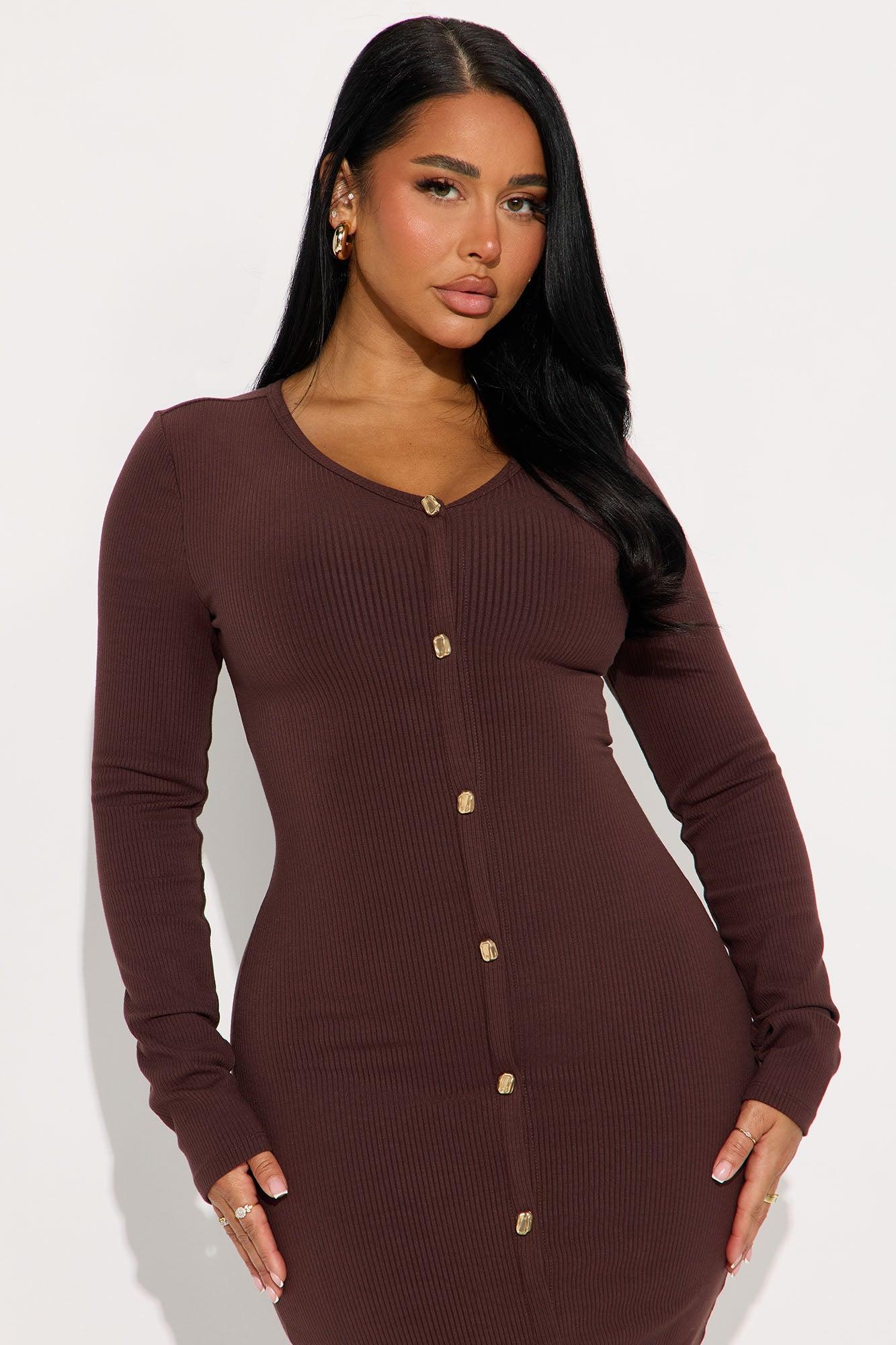 Weekend Vibin' Ribbed Maxi Dress - Brown Female Product Image
