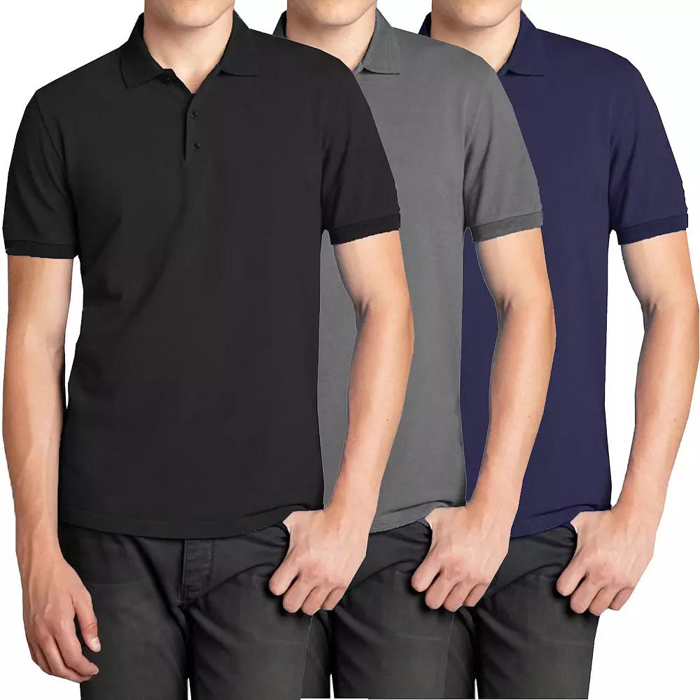Men's Galaxy 3-Pack Pique Polos, Size: XL, Black Grey Navy Product Image