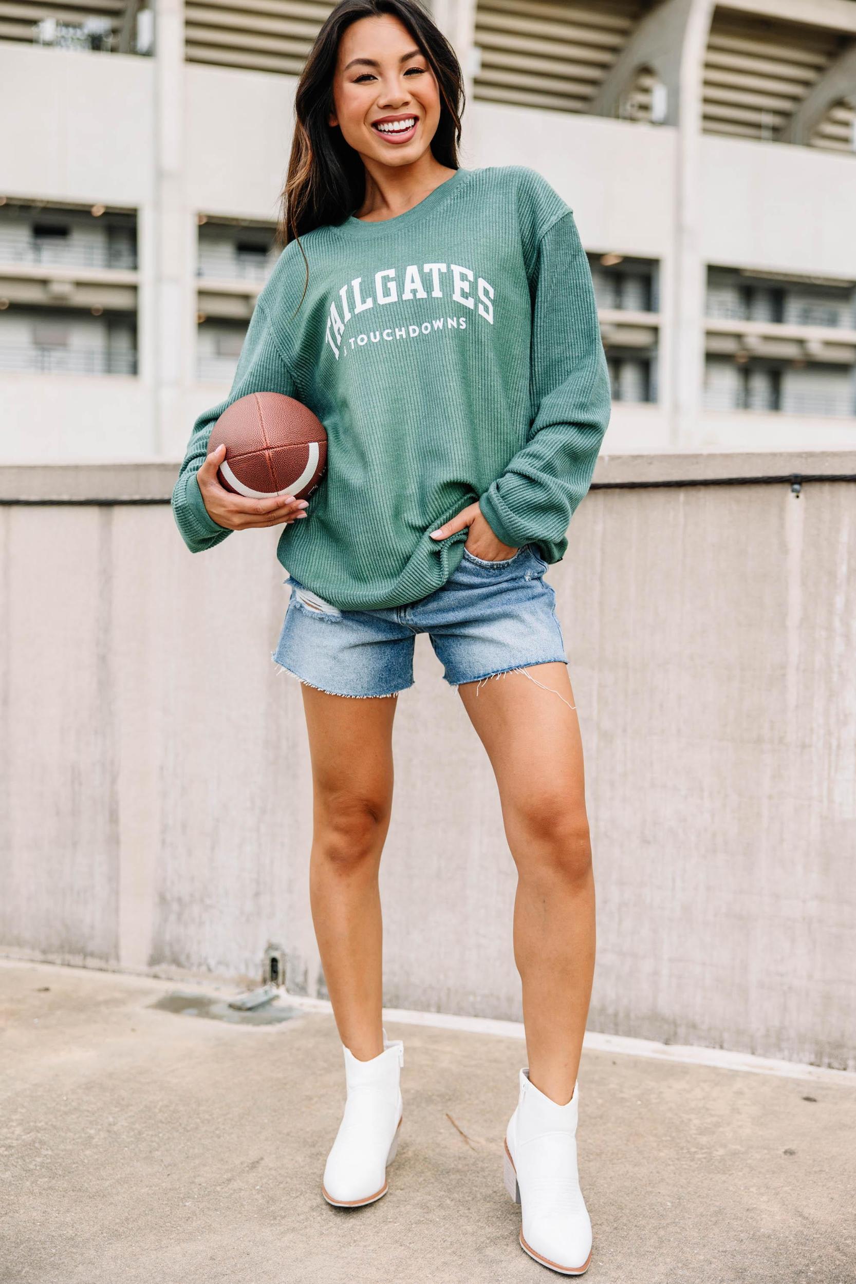 Tailgates and Touchdowns Green Corded Graphic Sweatshirt Female Product Image