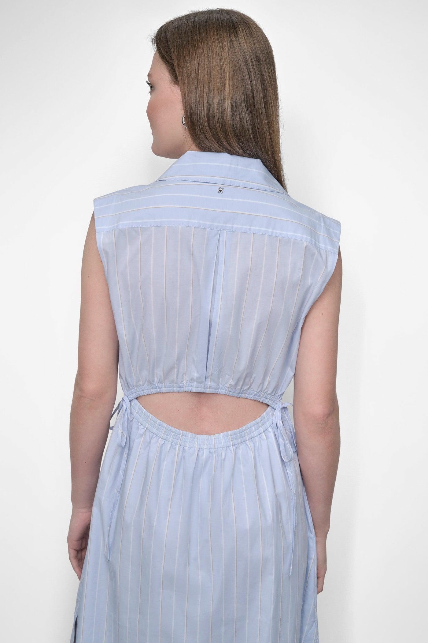 CUTOUT PINSTRIPED MIDI SHIRT DRESS Product Image