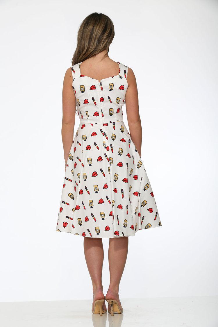 White Red Lipstick Swing Dress Product Image