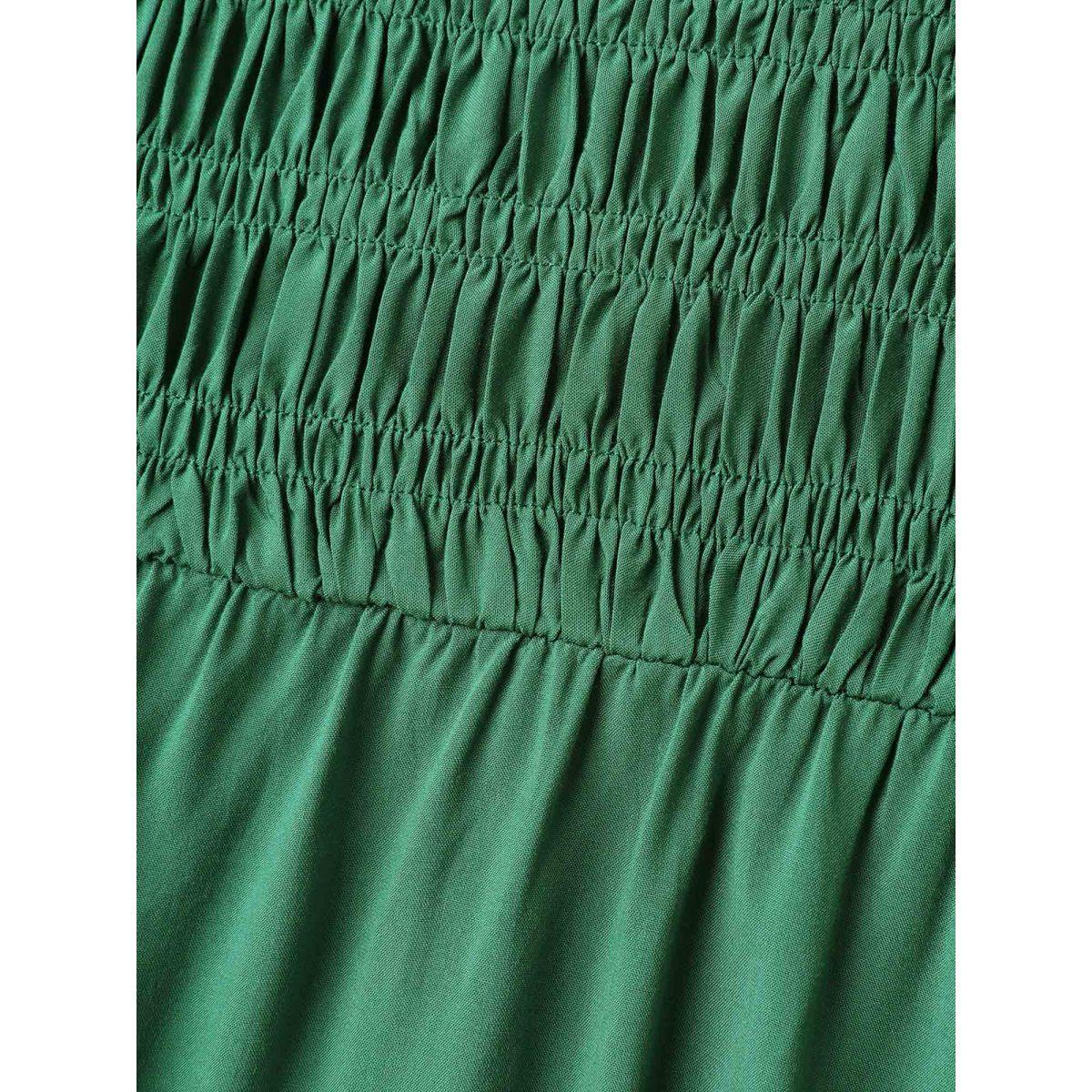 Plus Size Rayon Shirred Flutter Straps Pockets Midi Dress Emerald Women Square Neck Sleeveless Curvy BloomChic 22-24/3X Product Image