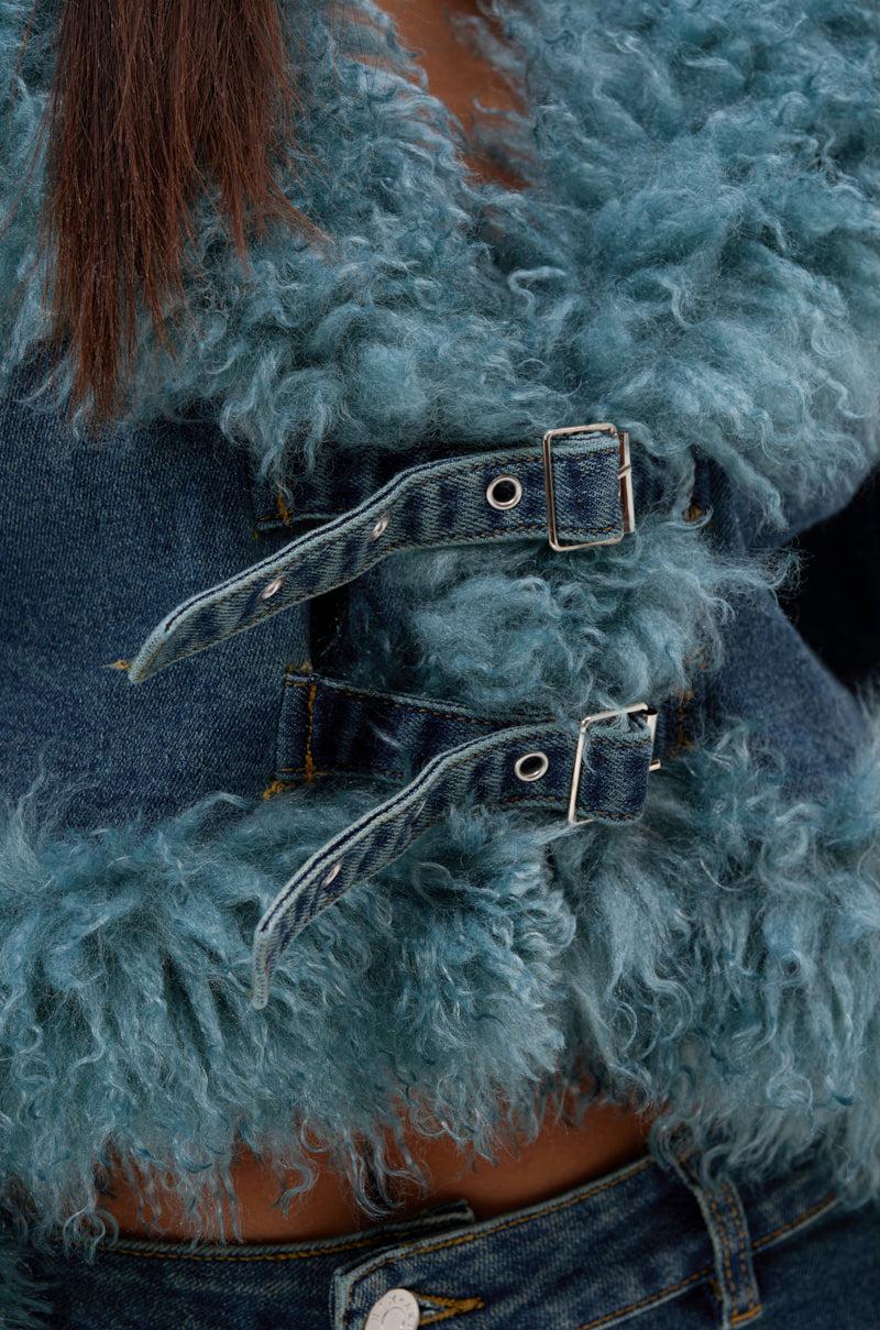 SIT PRETTY FUR TRIM DENIM JACKET Product Image