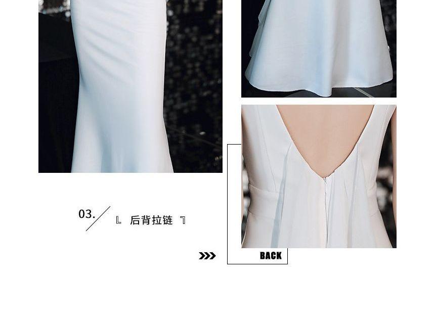 Sleeveless Plain Ruffle Panel Mermaid Wedding Gown Product Image