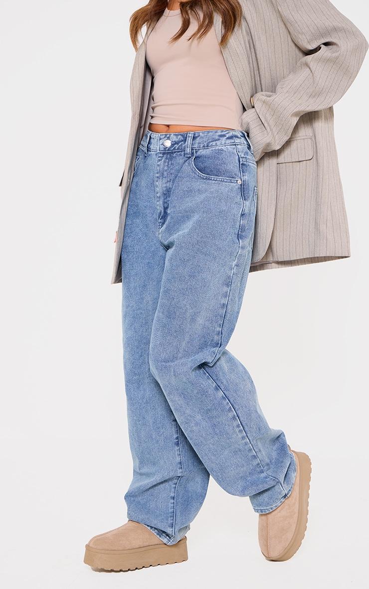 Vintage Mid Wash Dipped Back Waistband Boyfriend Jeans Product Image