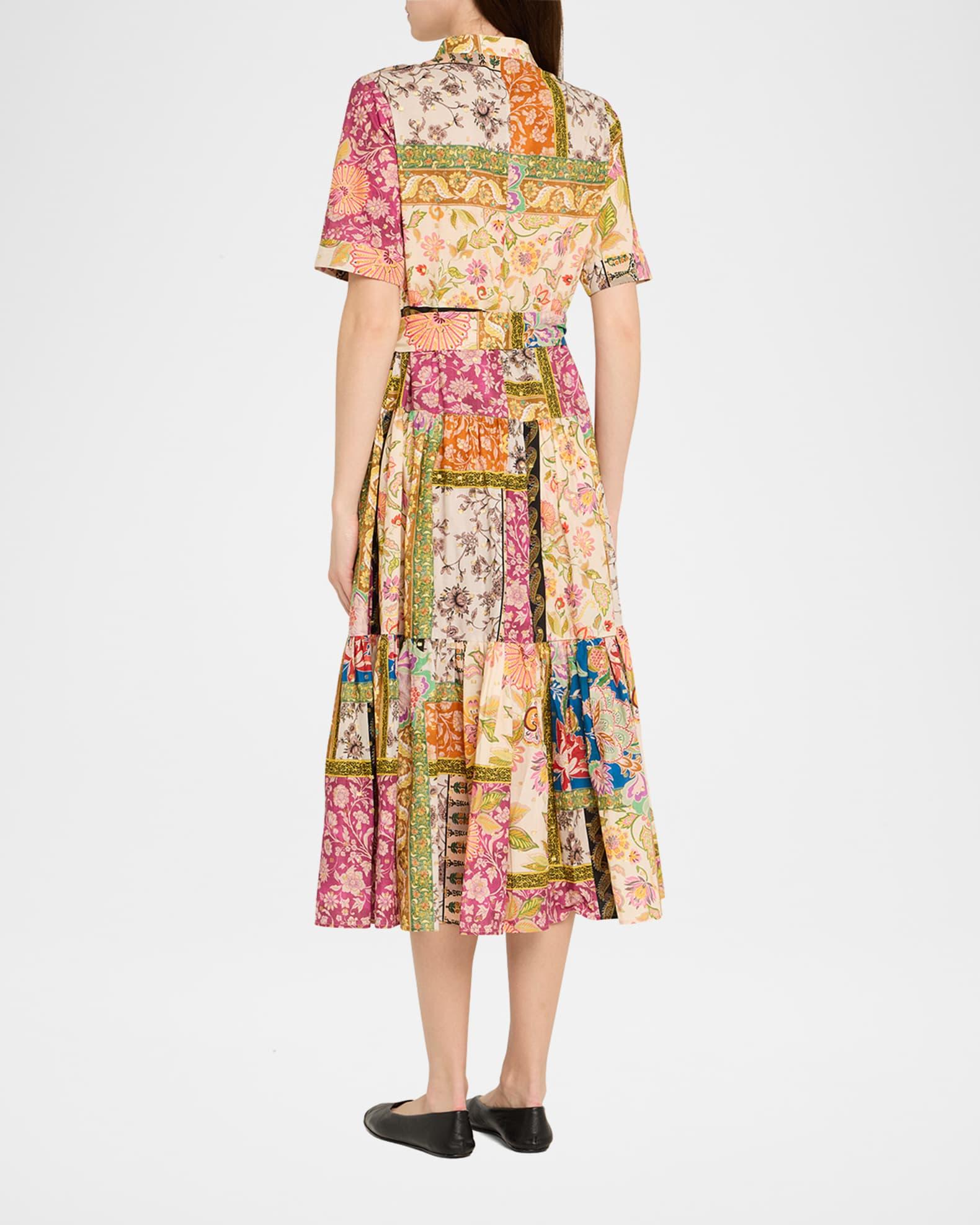 Tiered Patchwork Floral-Print Midi Shirtdress Product Image