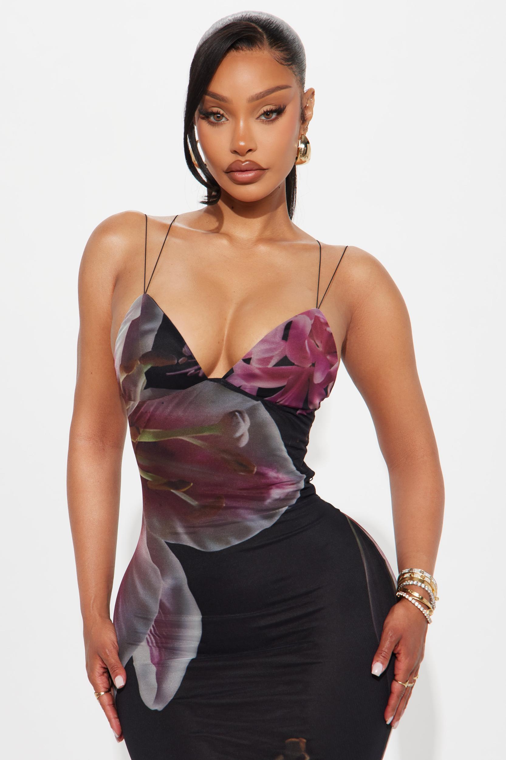 Mariposa Floral Mesh Dress - Black/combo Product Image
