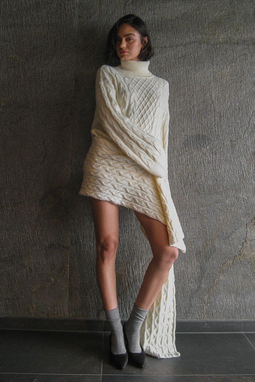 Turtle Neck Knitted Cable Sweater Product Image