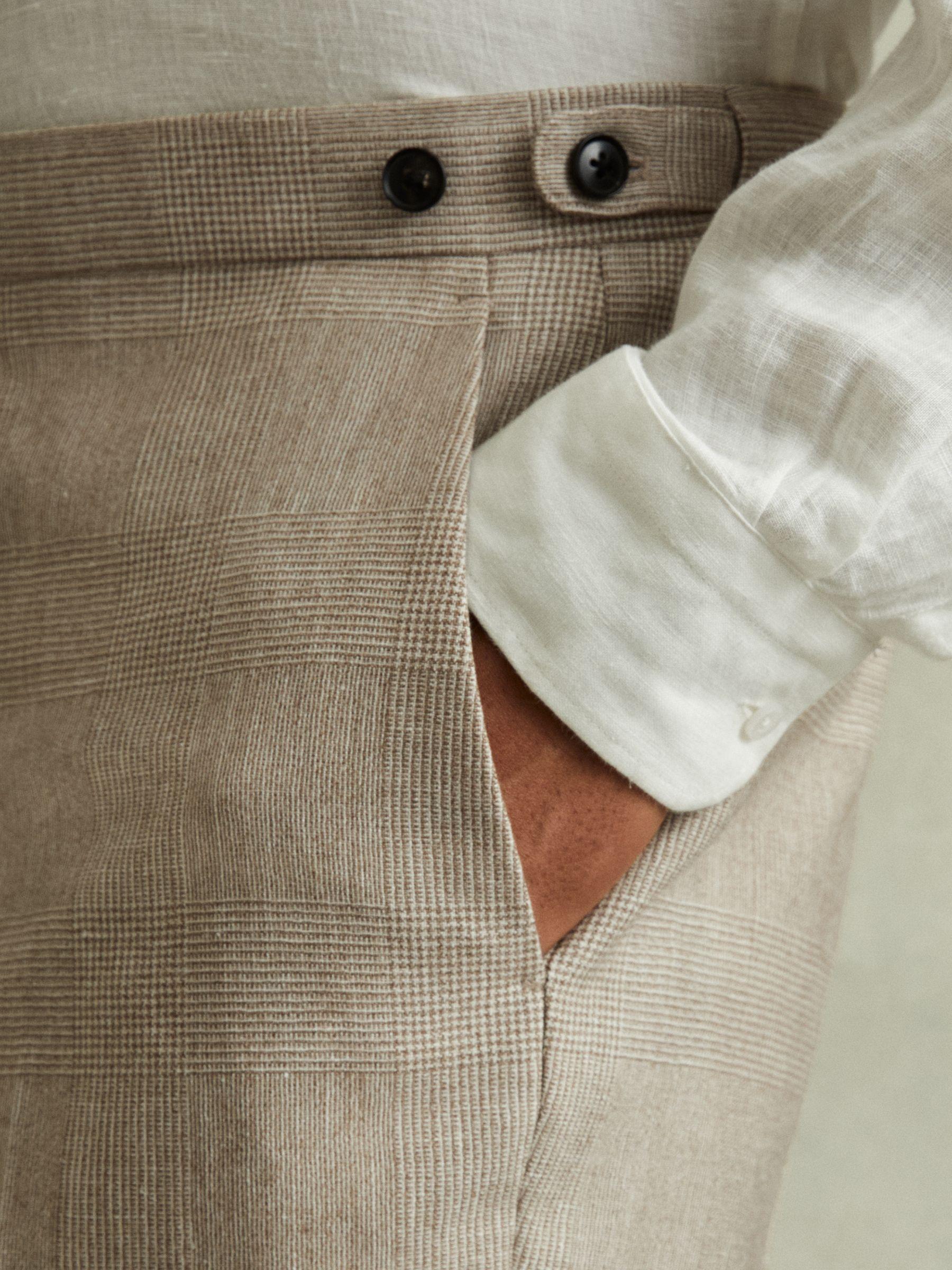 Checked Side Adjuster Trousers in Wool-Linen in Oatmeal Product Image
