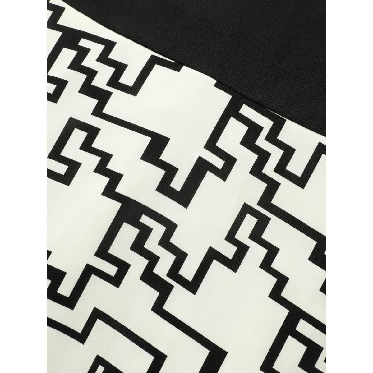 Plus Size Geometric Patchwork Crew Neck Tank Dress Black Women At the Office Contrast Round Neck Sleeveless Curvy BloomChic 12/L Product Image