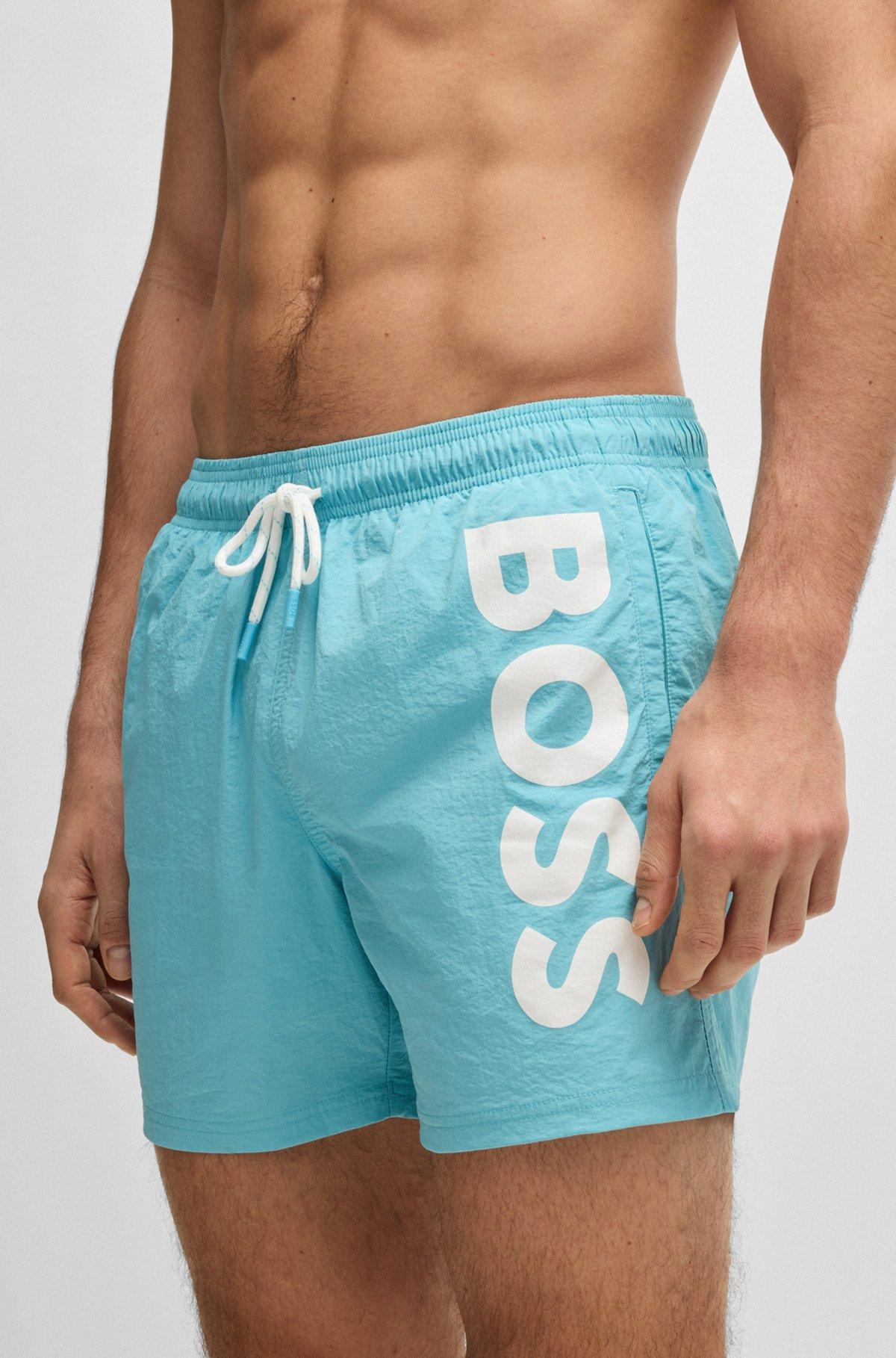 BOSS - Contrast-logo swim shorts in quick-drying fabric - Light Blue Product Image