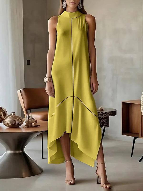 Sleeveless Split-Joint Split-Side High Neck Maxi Dresses Product Image