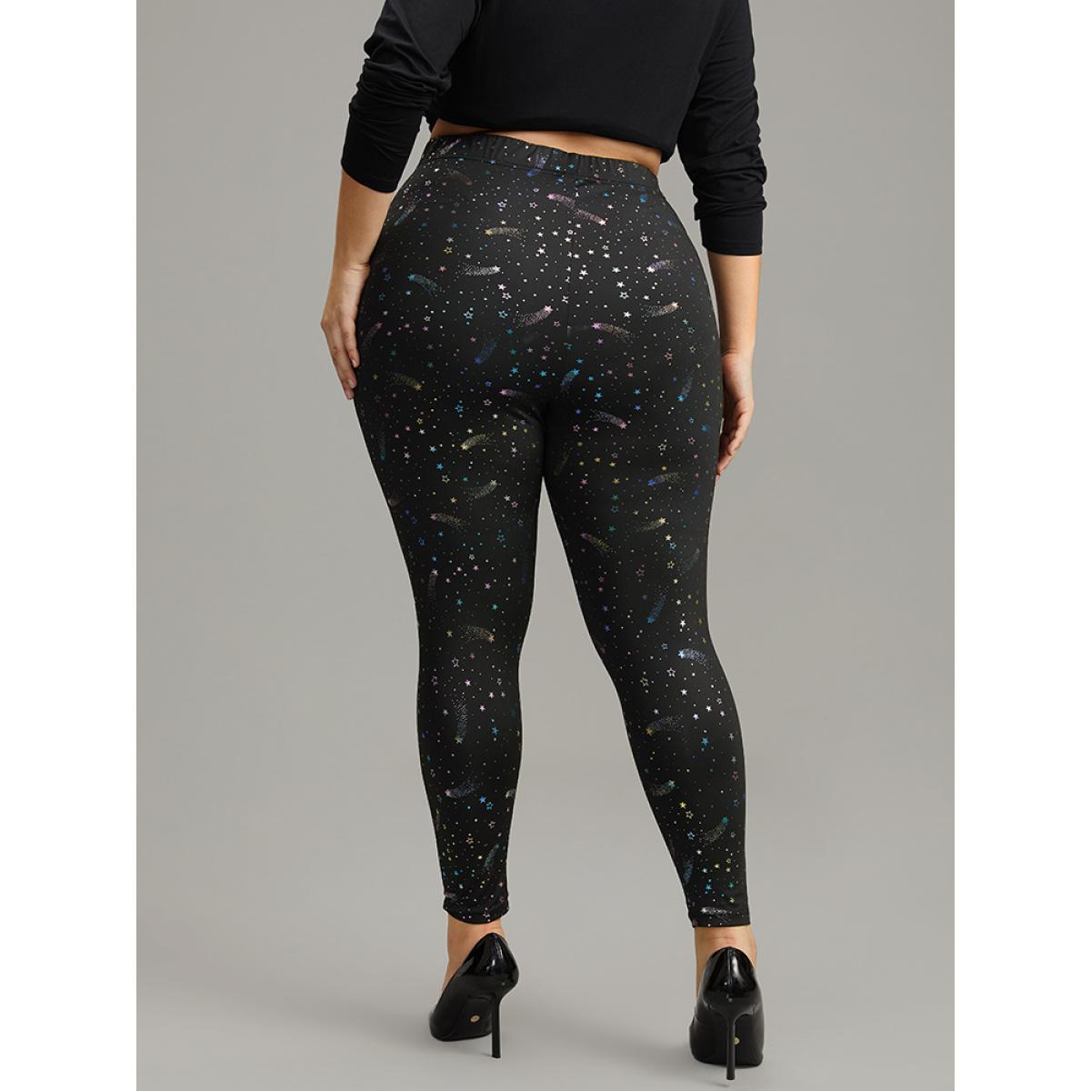 Plus Size Galaxy Galaxy High Rise Leggings Women Black Casual High stretch Skinny High Rise Dailywear Leggings BloomChic 30/6X Product Image