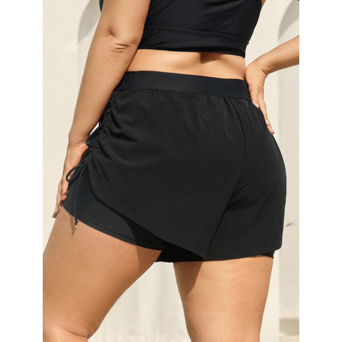 Plus Size Adjustable Side Drawstring Swim Bottoms Women's Swimwear Black Resort Drawstring High stretch Bodycon Mid Rise Curve Swim Bottoms BloomChic 22-24/3X Product Image