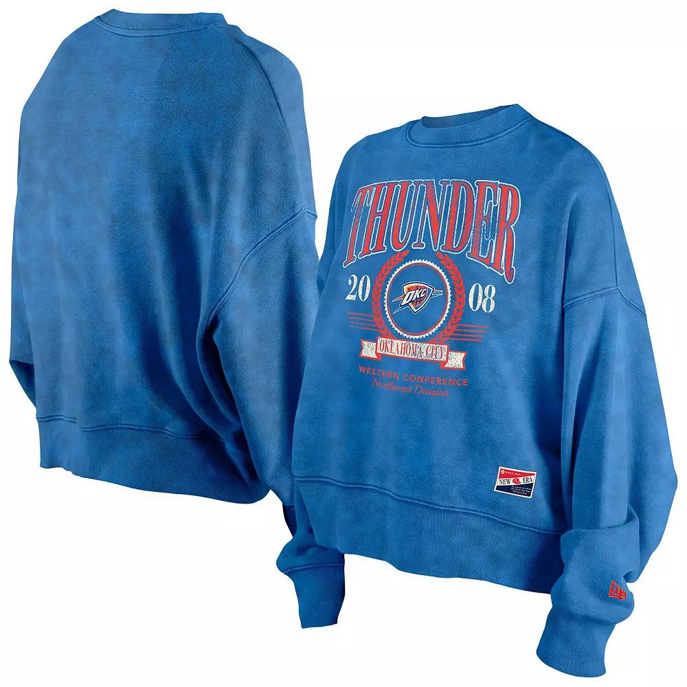 Women's New Era  Blue Oklahoma City Thunder Hardwood Classics Enzyme Wash Oversized Boxy Pullover Sweatshirt, Size: Large Product Image