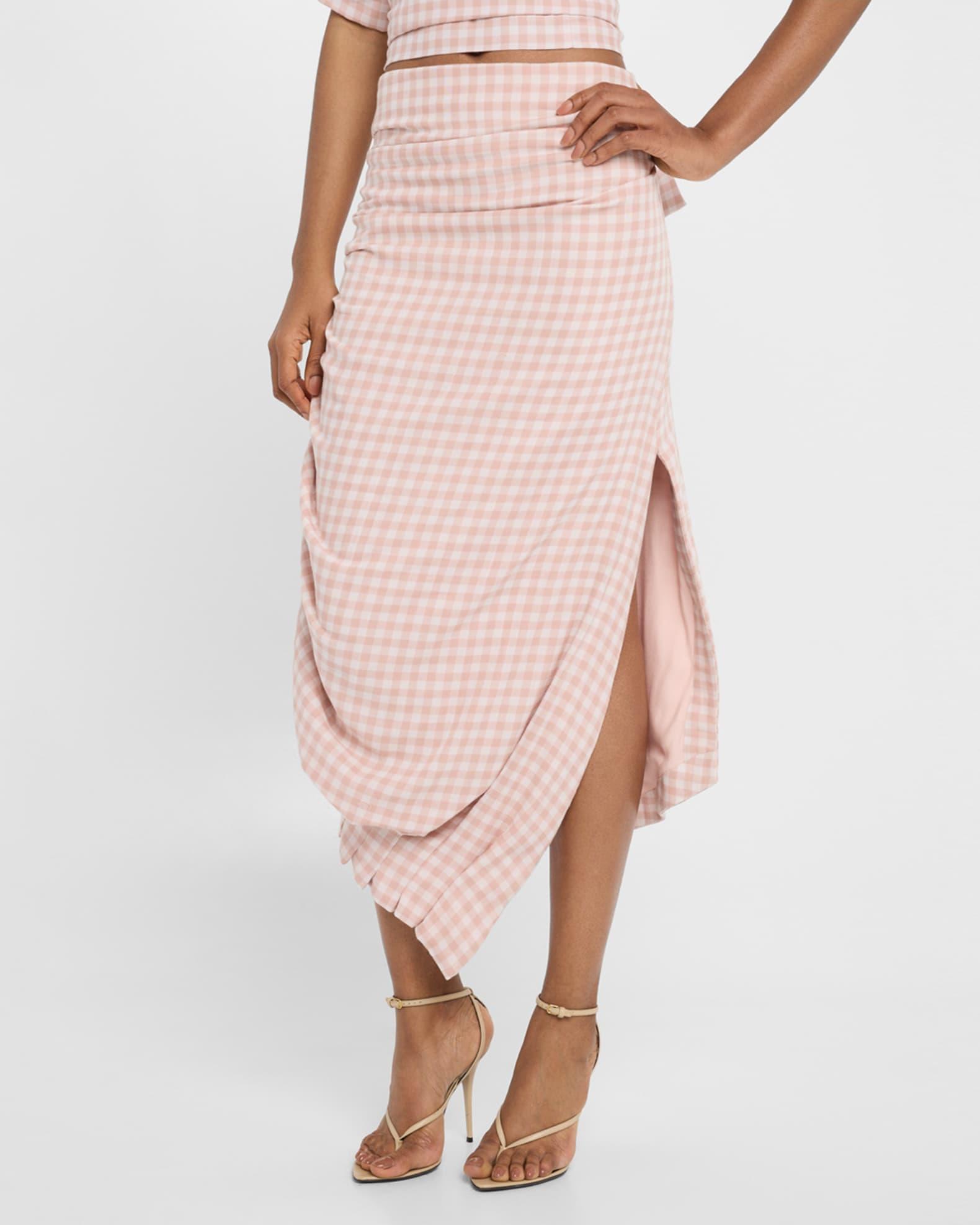 Novie Draped Plaid Midi Skirt Product Image