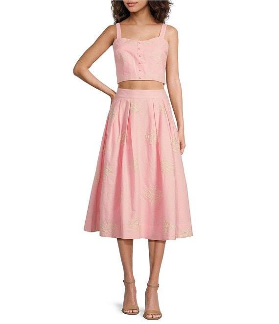 A Loves A Woven Embroidered Sleeveless Tank Strap Sweetheart Neckline Cropped Coordinating Bralette Top Product Image