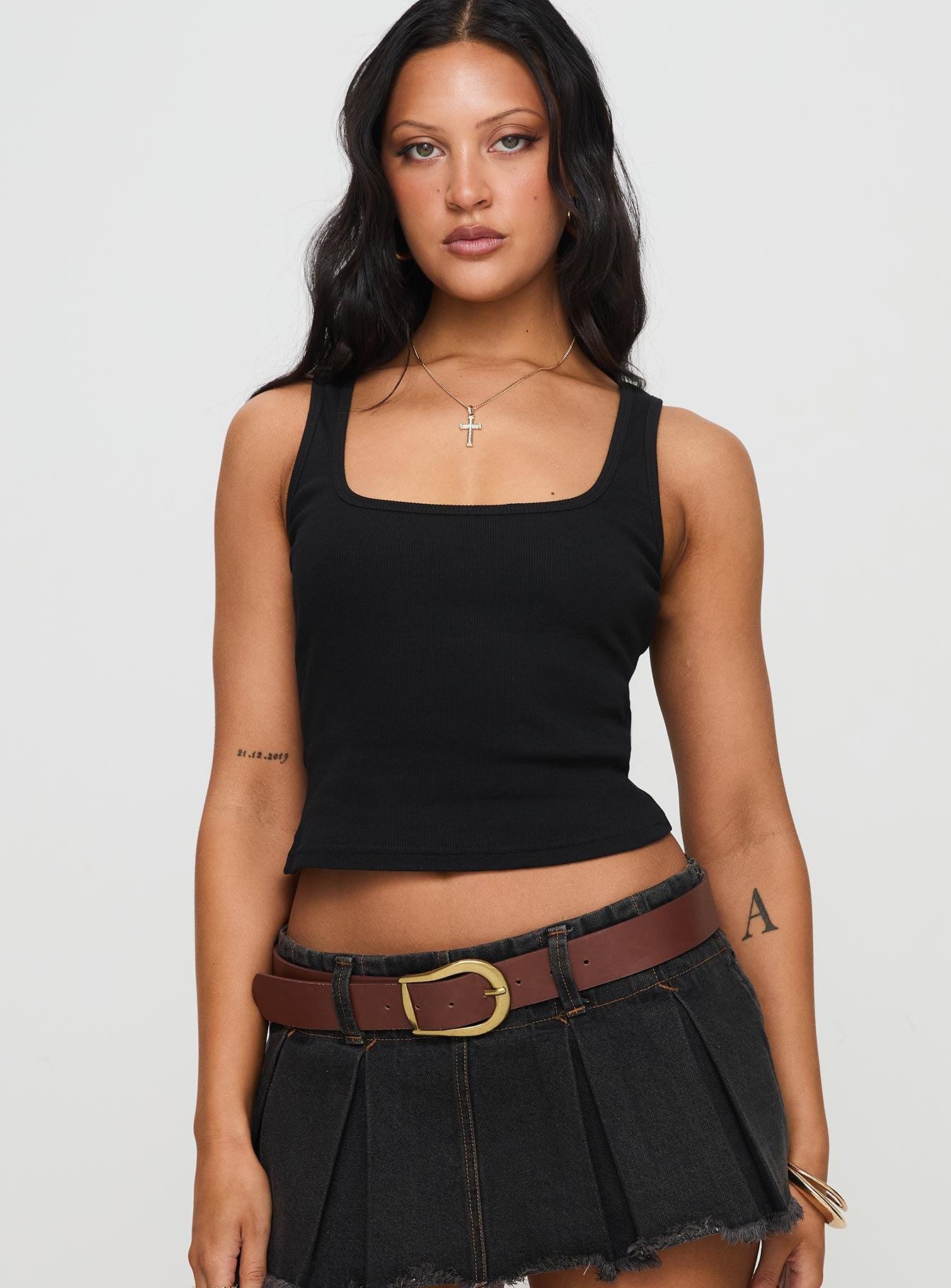 Baseline Square Neck Rib Tank Top Black Product Image