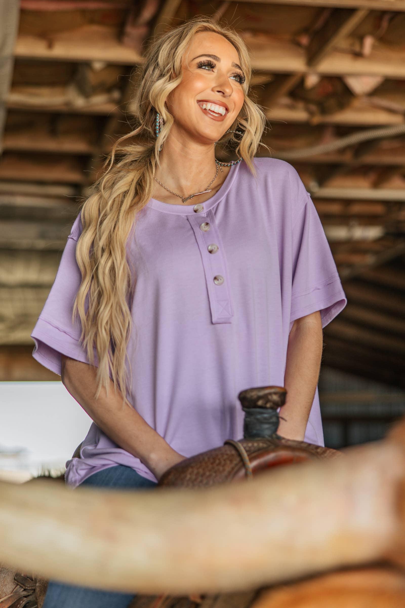 Front Button Detail Terry Cloth Top: KELLY GREEN Product Image