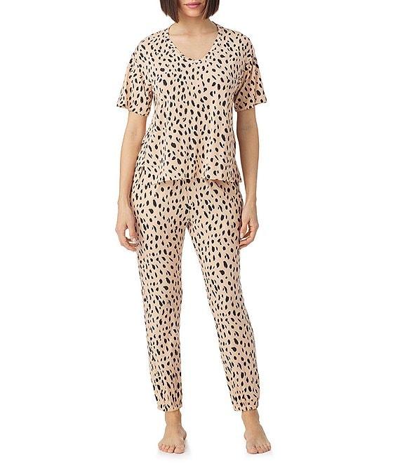 Donna Karan Short Sleeve V-Neck Soft Knit Animal Print Coordinating Lounge Top Product Image