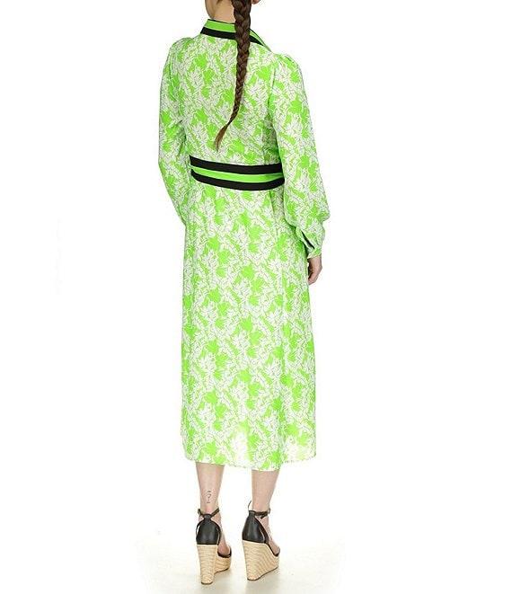 Michael Kors Printed Collared V Neckline Long Sleeve Midi Shirt Dress Product Image